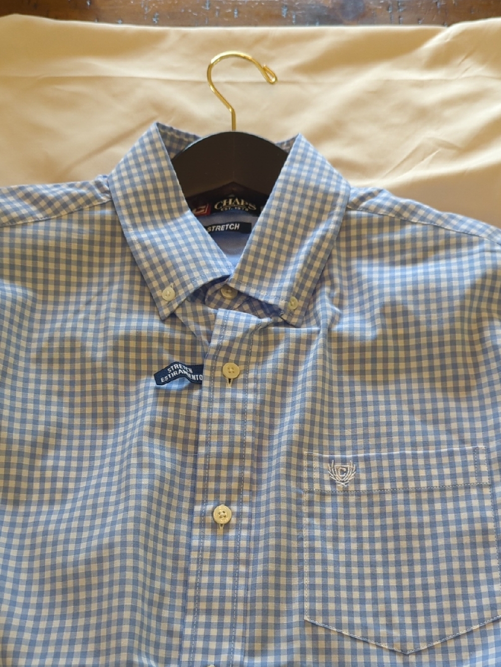Chaps Light Blue and White Gingham Button-Down Shirt